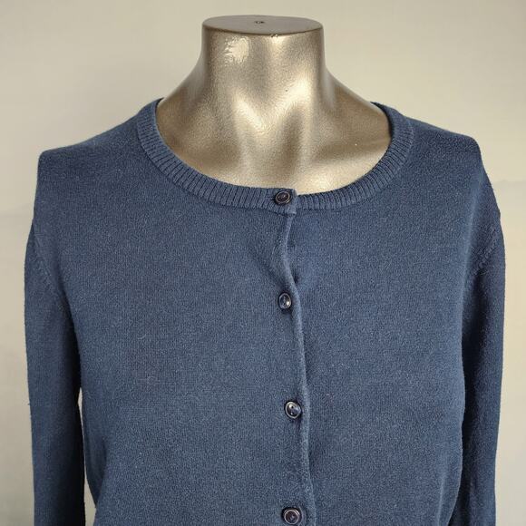 L.L. Bean Cotton Blend Navy Button-Front Cardigan | Women's Medium - Picture 2 of 12